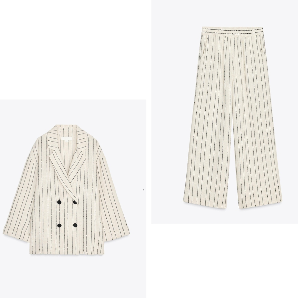 Zara SEQUINED STRIPED BLAZERSIZE L  , PANTS SIZE M